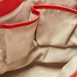 Pre Owned Tory Burch Red Patent and Leather Large Double Zip Robinson Tote