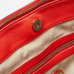 Pre Owned Tory Burch Red Patent and Leather Large Double Zip Robinson Tote