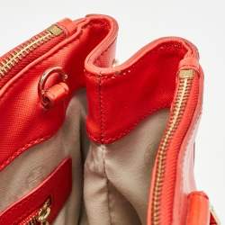 Pre Owned Tory Burch Red Patent and Leather Large Double Zip Robinson Tote