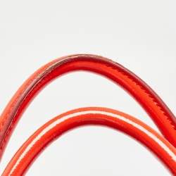 Pre Owned Tory Burch Red Patent and Leather Large Double Zip Robinson Tote