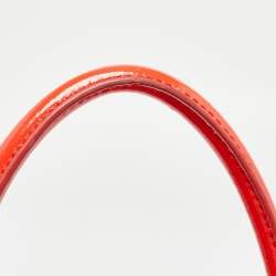 Pre Owned Tory Burch Red Patent and Leather Large Double Zip Robinson Tote