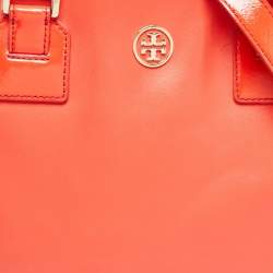 Pre Owned Tory Burch Red Patent and Leather Large Double Zip Robinson Tote