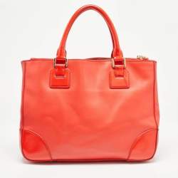 Pre Owned Tory Burch Red Patent and Leather Large Double Zip Robinson Tote