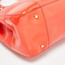 Pre Owned Tory Burch Red Patent and Leather Large Double Zip Robinson Tote