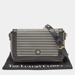 Tory Burch Black/White Stripe Leather Kerrington Crossbody Bag