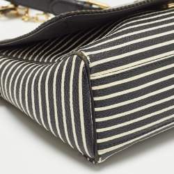 Tory Burch Black/White Stripe Leather Kerrington Crossbody Bag