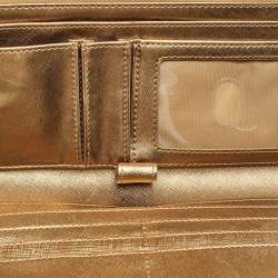 Pre Owned Tory Burch Gold Leather Robinson Envelope Wristlet Clutch