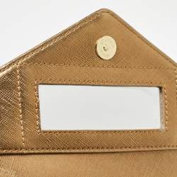Pre Owned Tory Burch Gold Leather Robinson Envelope Wristlet Clutch