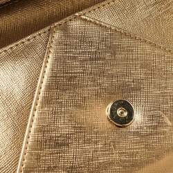 Pre Owned Tory Burch Gold Leather Robinson Envelope Wristlet Clutch