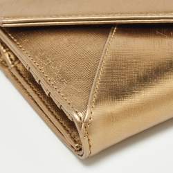 Pre Owned Tory Burch Gold Leather Robinson Envelope Wristlet Clutch