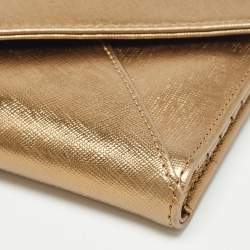 Pre Owned Tory Burch Gold Leather Robinson Envelope Wristlet Clutch