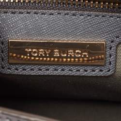 Tory Burch Grey Croc Embossed Leather and Suede Robinson Top Handle Bag