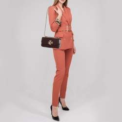 Pre Owned Tory Burch Burgundy Glossy Leather Eleanor Dragon Rectangular Shoulder Bag