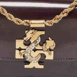 Pre Owned Tory Burch Burgundy Glossy Leather Eleanor Dragon Rectangular Shoulder Bag