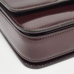 Pre Owned Tory Burch Burgundy Glossy Leather Eleanor Dragon Rectangular Shoulder Bag