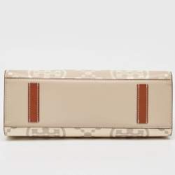 Pre Owned Tory Burch New Cream/Brown T Monogram Leather Small Contrast Tote