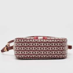Pre Owned Tory Burch Burgundy Gemini Link Coated Canvas Camera Crossbody Bag