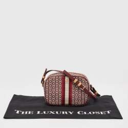 Pre Owned Tory Burch Burgundy Gemini Link Coated Canvas Camera Crossbody Bag