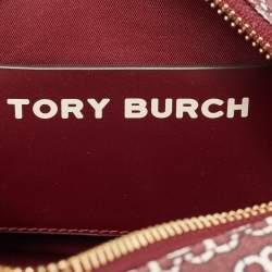 Pre Owned Tory Burch Burgundy Gemini Link Coated Canvas Camera Crossbody Bag