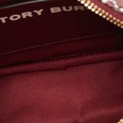 Pre Owned Tory Burch Burgundy Gemini Link Coated Canvas Camera Crossbody Bag