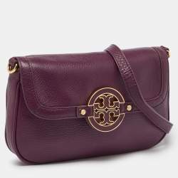 Pre Owned Tory Burch Purple Leather Mini Amanda Crossbody Bag
