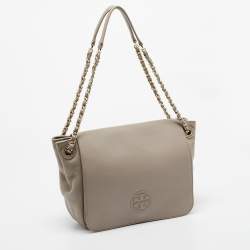 Pre Owned Tory Burch Beige Leather Bombe Flap Shoulder Bag