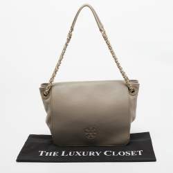Pre Owned Tory Burch Beige Leather Bombe Flap Shoulder Bag