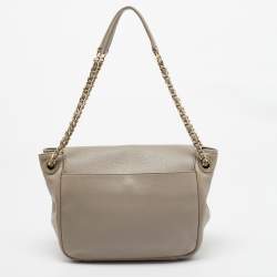 Pre Owned Tory Burch Beige Leather Bombe Flap Shoulder Bag