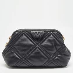 Pre Owned Tory Burch Black Quilted Leather Fleming Soft Frame Bag