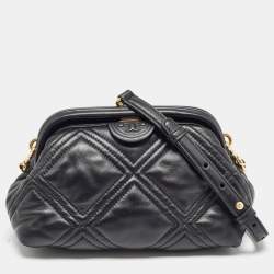 Pre Owned Tory Burch Black Quilted Leather Fleming Soft Frame Bag