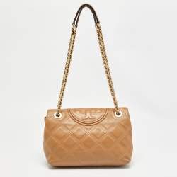 Pre Owned Tory Burch Brown Quilted Leather Fleming Shoulder Bag