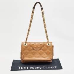 Pre Owned Tory Burch Brown Quilted Leather Fleming Shoulder Bag