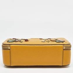 Pre Owned Tory Burch Mustard Leather Floral Applique Britten Crossbody Bag