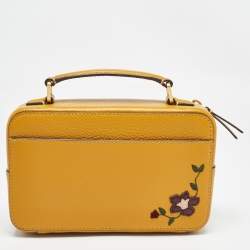 Pre Owned Tory Burch Mustard Leather Floral Applique Britten Crossbody Bag