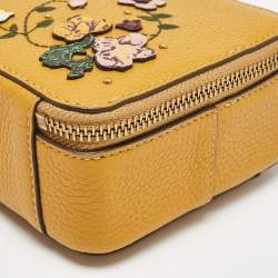 Pre Owned Tory Burch Mustard Leather Floral Applique Britten Crossbody Bag