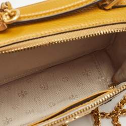 Pre Owned Tory Burch Mustard Leather Floral Applique Britten Crossbody Bag