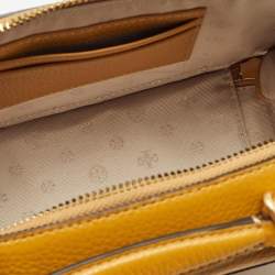Pre Owned Tory Burch Mustard Leather Floral Applique Britten Crossbody Bag