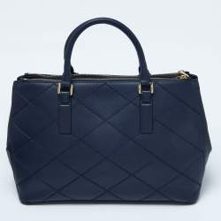 Tory Burch Blue Wild Stitch Leather Robinson Double Zip Tote