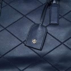 Tory Burch Blue Wild Stitch Leather Robinson Double Zip Tote