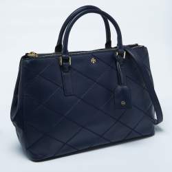 Tory Burch Blue Wild Stitch Leather Robinson Double Zip Tote