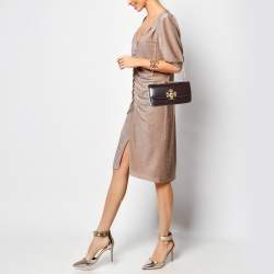 Pre Owned Tory Burch Burgundy Glossy Leather Eleanor Dragon Rectangular Shoulder Bag