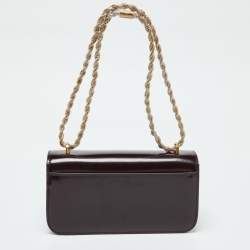 Pre Owned Tory Burch Burgundy Glossy Leather Eleanor Dragon Rectangular Shoulder Bag