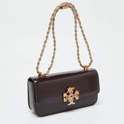 Pre Owned Tory Burch Burgundy Glossy Leather Eleanor Dragon Rectangular Shoulder Bag
