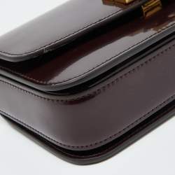 Pre Owned Tory Burch Burgundy Glossy Leather Eleanor Dragon Rectangular Shoulder Bag