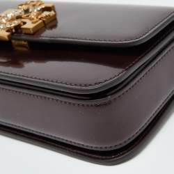Pre Owned Tory Burch Burgundy Glossy Leather Eleanor Dragon Rectangular Shoulder Bag
