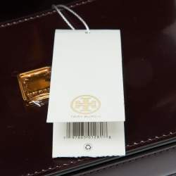 Pre Owned Tory Burch Burgundy Glossy Leather Eleanor Dragon Rectangular Shoulder Bag