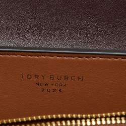 Pre Owned Tory Burch Burgundy Glossy Leather Eleanor Dragon Rectangular Shoulder Bag