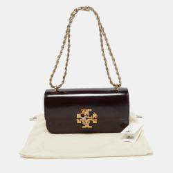 Pre Owned Tory Burch Burgundy Glossy Leather Eleanor Dragon Rectangular Shoulder Bag