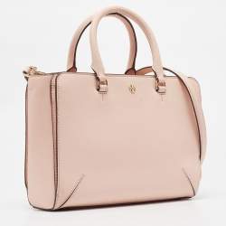 Pre Owned Tory Burch Peach Leather Robinson Tote