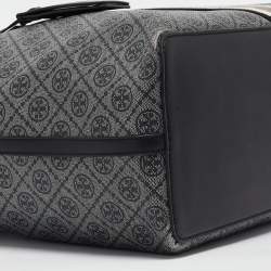 Pre Owned Tory Burch Grey/Black Logo Coated Canvas Zip Shopper Tote